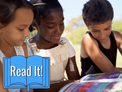 Read it logo with photo of children reading a book