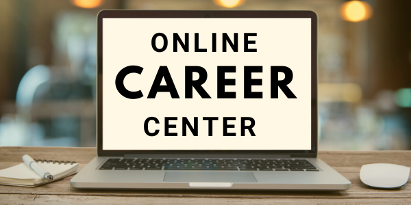 photo of open laptop with text online career center